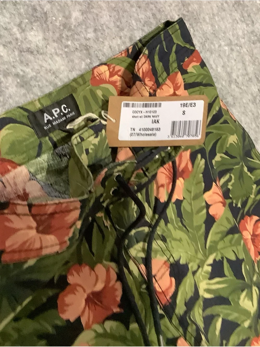 A.P.C. Men's Black Swim Shorts with Green Leaves & Coral Flowers NWT